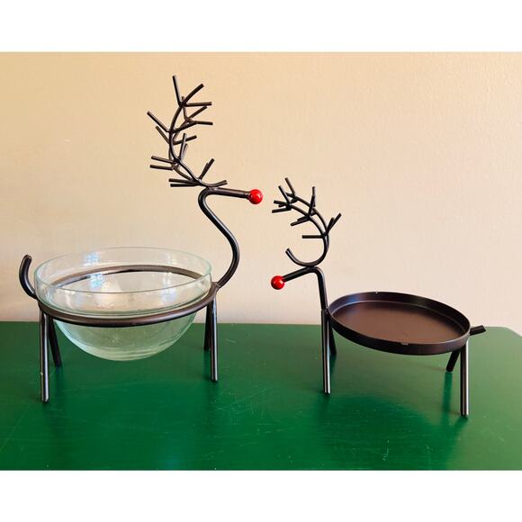 Matching Set of Christmas Reindeer Bowl & Blitzen Candle Holder (candle not Inc) - Picture 2 of 9
